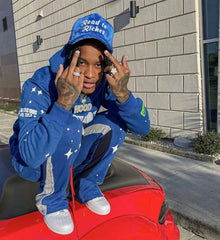 Custom Sweatsuits Tracksuit Thick Fleece 100% Cotton Two Piece Hoodies And Flare Sweat Pants Suit Stacked Joggers Set Men