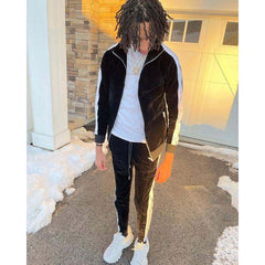 stylish plain cotton bulk sweatsuit custom two piece velvet tracksuit velour side strip tracksuit set unisex mens sweat suits