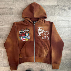 Custom french terry stone washed embroidered patches screen print cropped fit men hoodies