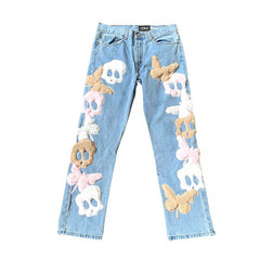 High Quality Boyfriend Loose Fit Casual Denim Outfits Embroidery Mens Jeans