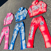 Custom Acid Wash Sweatsuits Two Pieces Fleece Tracksuit Set Oversized Distressed Vintage Flared Sweatpants And Hoodie Set Men