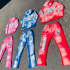 Custom Acid Wash Sweatsuits Two Pieces Fleece Tracksuit Set Oversized Distressed Vintage Flared Sweatpants And Hoodie Set Men
