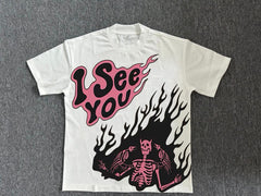 Street Wear Custom Graphic DTG Vintage T-shirt Men Oversized Tees flared pants 2 piece set