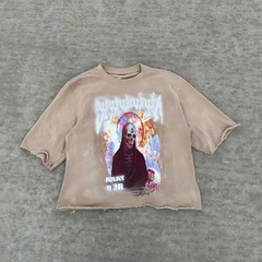 Heavyweight 300 gsm 100% cotton graphic cropped boxy fit distressed vintage men shirt men tees