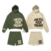 Support OEM ODM Custom LOGO Puff Printing 400GSM tracksuit set cropped hoodie