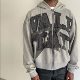 Custom logo heavyweght 400gsm fabric patches embroidery Pullover distressed applique Oversized hoodie for men