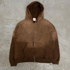 Custom sun faded acid washed full zip up Oversized fit joggers set tracksuit set Wide Hoodie set