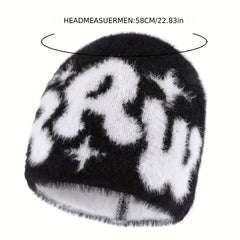 Winter Men's Plush Letter Knitted Hat, Y2K Knit Beanie Hat