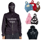 Manufacturer Unisex 100% Cotton Heavyweight Y2k Zipper French Terry Plain Blank Black Blank Full Face Zip Up Ups Hoodie Custom