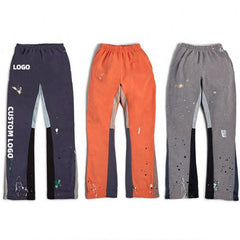 Custom Track Pants Flare Heavyweight Cotton Sweatpants Men Stack Jogger Patchwork Flare Sweat Pants For Men