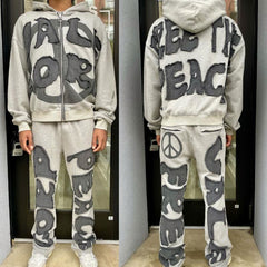 Pullover Sweatshirt Cotton French Terry Embroidery Patch Cropped Unisex Acid Wash Vintage Unisex Distressed Applique Hoodies Men