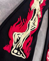 Streetwear Mens Trousers Casual Solid Jogger Sweatpants Custom Skeleton 3D Puff Print Fleece Stacked Flared Pants For Men