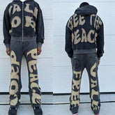 Pullover Sweatshirt Cotton French Terry Embroidery Patch Cropped Unisex Acid Wash Vintage Unisex Distressed Applique Hoodies Men