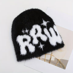 Winter Men's Plush Letter Knitted Hat, Y2K Knit Beanie Hat