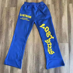 Fashion Fleece Heavyweight Cotton Straight Leg Puffy Print Men Sweatpants Custom 3D Puff Print Stacked Men Jogger Pants