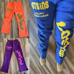Fashion Fleece Heavyweight Cotton Straight Leg Puffy Print Men Sweatpants Custom 3D Puff Print Stacked Men Jogger Pants