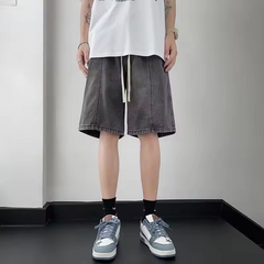 Customized Men Zipper Fly Loose Fit 100%Cotton Heavyweight Denim Pants Baggy Jeans Jorts Skate Shorts