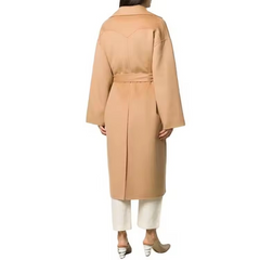 Elegant women winter notched lapels belted waist back vent oversized wool robe coat