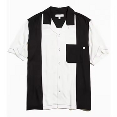 Men short sleeve bowling shirts 100% viscose men patchwork shirt with one pocket