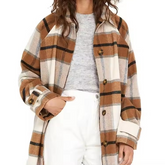 Classic Wool Blend Brown Checked Single Breasted Coat Women Winter Casual Long Coat