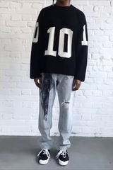 Custom winter design logo knitwear fashion crew neck long sleeve men knit crochet sweater top knitted mesh jersey