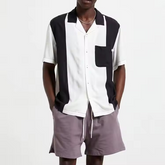 Men short sleeve bowling shirts 100% viscose men patchwork shirt with one pocket