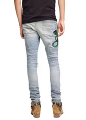 mens jeans high quality custom logo Distressed Stacks embroidered Snake Whiskers Denim Jean For Men