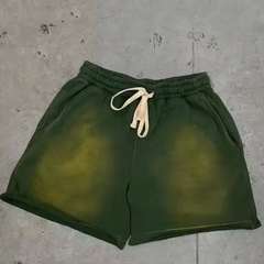 custom logo raw edge distressed tie dye essential washed vintage 100% cotton french terry sweat acid wash shorts for men