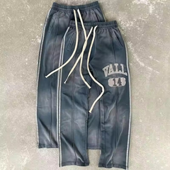 custom high quality heavyweight cotton flare sweatpants embroidered logo patchwork vintage acid wash sweatpants for men