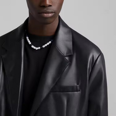 Wholesale leather blazer in black 100% polyester faux pilot leather jacket for men