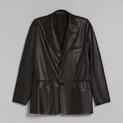 Wholesale leather blazer in black 100% polyester faux pilot leather jacket for men