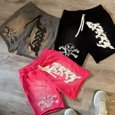 100% cotton manufacturer outdoor puff printing string pocket vintage distressed acid wash shorts for men