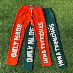 Custom Puff Print Drawstring Trousers Stacked Sweat Pants Men