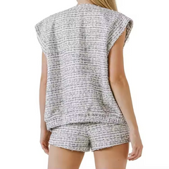 Fashion tweed button up ladies jacket coats elegant fabric customized women clothes vest jackets