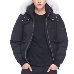 Wholesale customized logo fashion mens fur collar hooded bomber jackets