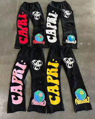 Custom Men'S High Quality Puff Print Flared Jogger Track Pants Plus Size Elastic Waistband Mens Stacked Flare Sweatpants Men