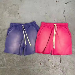 custom logo raw edge distressed tie dye essential washed vintage 100% cotton french terry sweat acid wash shorts for men