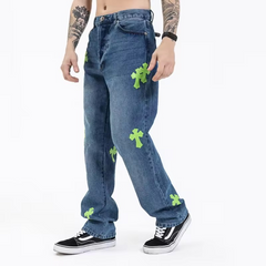 2021 Stylish Flare Male Skinny Regular Fit Gent Black Skiny Damage Cargo Patchwork Maong Men's Jeans Stacked Denim Pants For Men