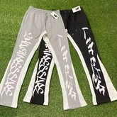 Custom stack flare sweatpants jogger track sweat pants baggy trousers patchwork graffiti paint splatter elastic men pants