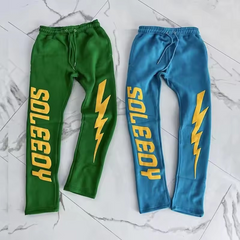 Custom Puff Print Drawstring Trousers Stacked Sweat Pants Men