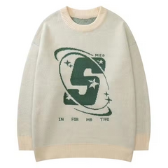 Custom make OEM & ODM men sweaters jacquard cartoon pullover knitwear black crew neck cotton fashion style long knit sweater