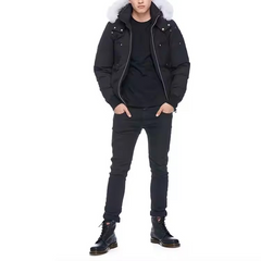 Wholesale customized logo fashion mens fur collar hooded bomber jackets