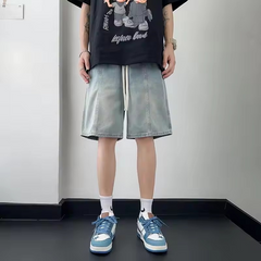 Customized Men Zipper Fly Loose Fit 100%Cotton Heavyweight Denim Pants Baggy Jeans Jorts Skate Shorts