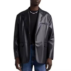 Wholesale leather blazer in black 100% polyester faux pilot leather jacket for men