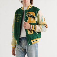 Custom chenille embroidery leather sleeve baseball letterman varsity jacket for men