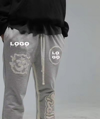 Wholesale flare pants custom raw hem french terry oversize cotton puff print streetwear flare sweatpants men