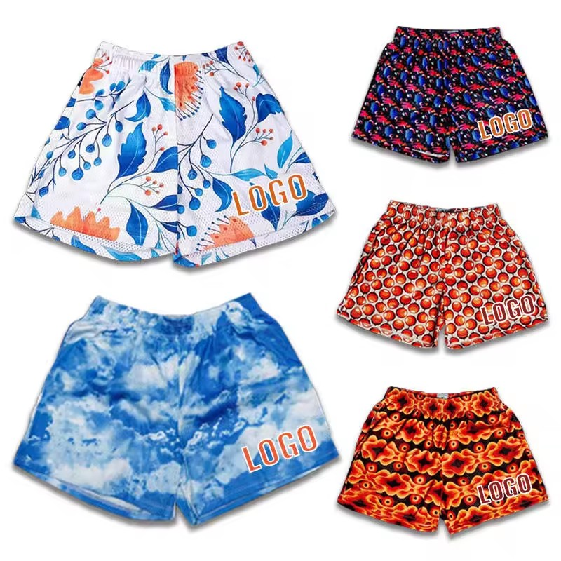 High Quality Custom Logo Summer Printed Mesh Gym Shorts Men Sports swim beach Polyester Sublimation basketball Mesh Shorts