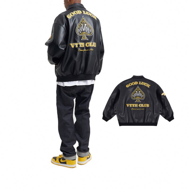 Custom embroidery logo baseball jacket men's letterman jackets heavy weight plus size mens Genuine Leather jacket