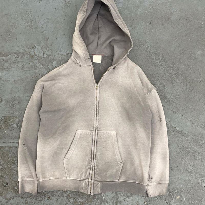 Custom Acid Washed Zip up Hoodies Vintage Streetwear Casual Men's Sweatshirts Hoodie