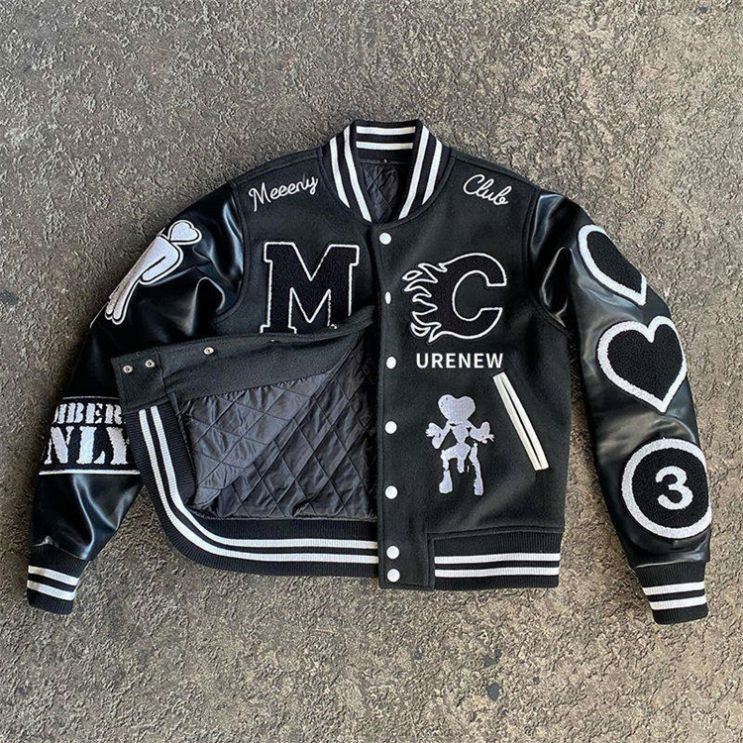 OEM Custom Motorcycle Baseball Letterman Varsity Jacket Oem Custom Coat Embroidery Logo Pu Leather Bomber Varsity Jacket For Men